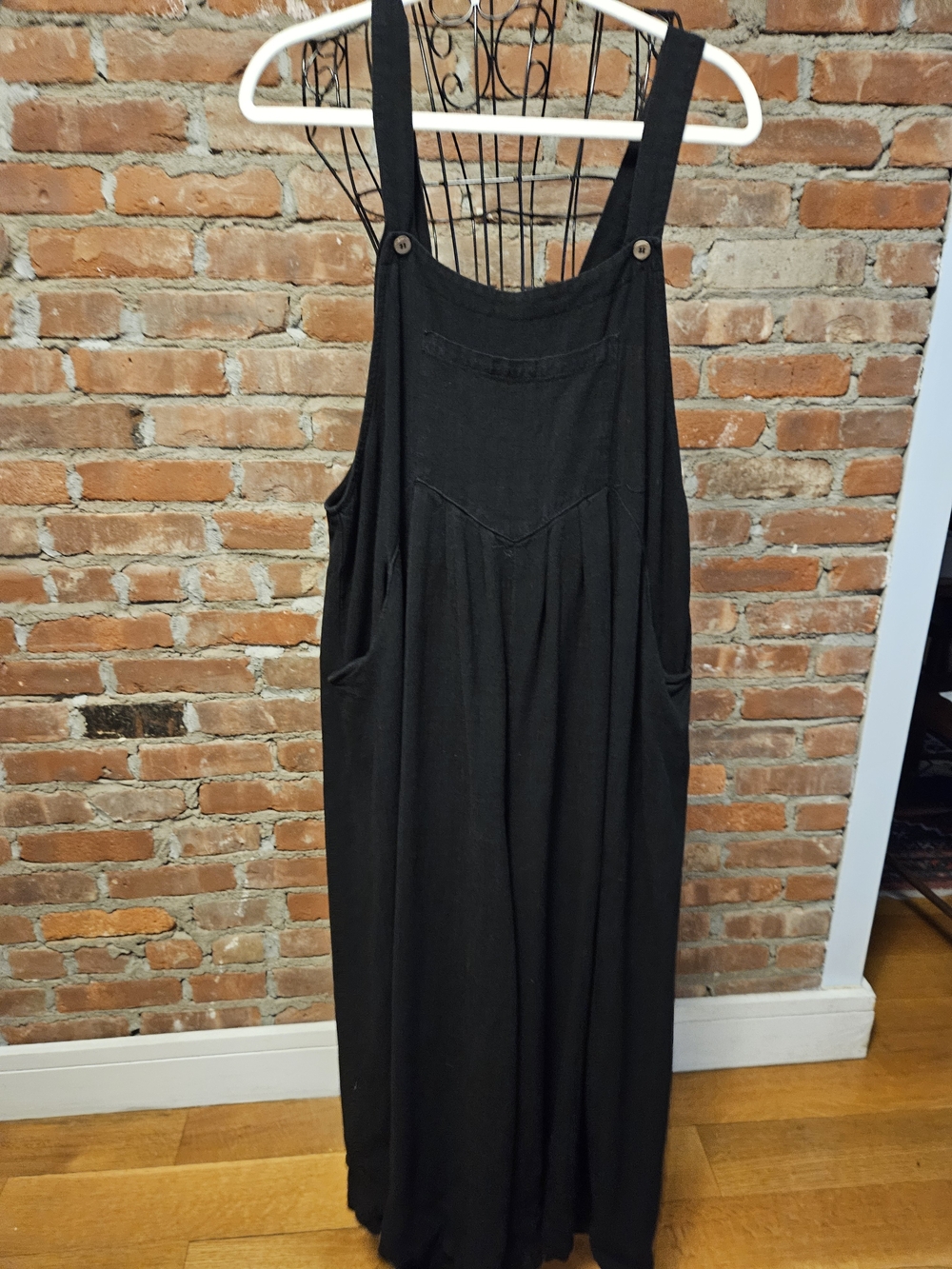 Everyday Black Wide-Leg Overall Jumpsuit Linen Cotton Blend 2 Generous Pockets